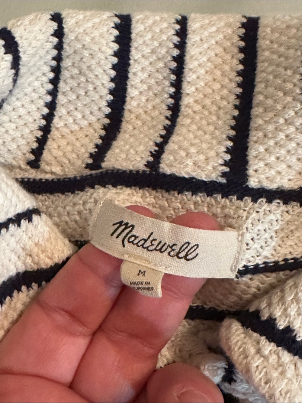 Madewell Cream Sweater Jacket Navy Stripes 100% Cotton - Picture 6 of 9